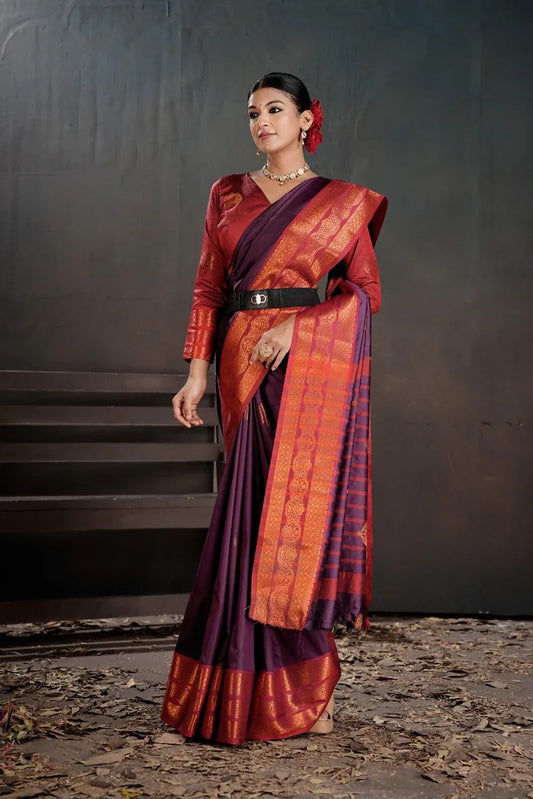 Soft Silk Chitt Pallue With Contrast Blouse Weaving Saree - EZBER