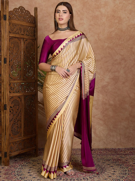 Yellow Semi Modal Saree With Blouse Piece - EZBER