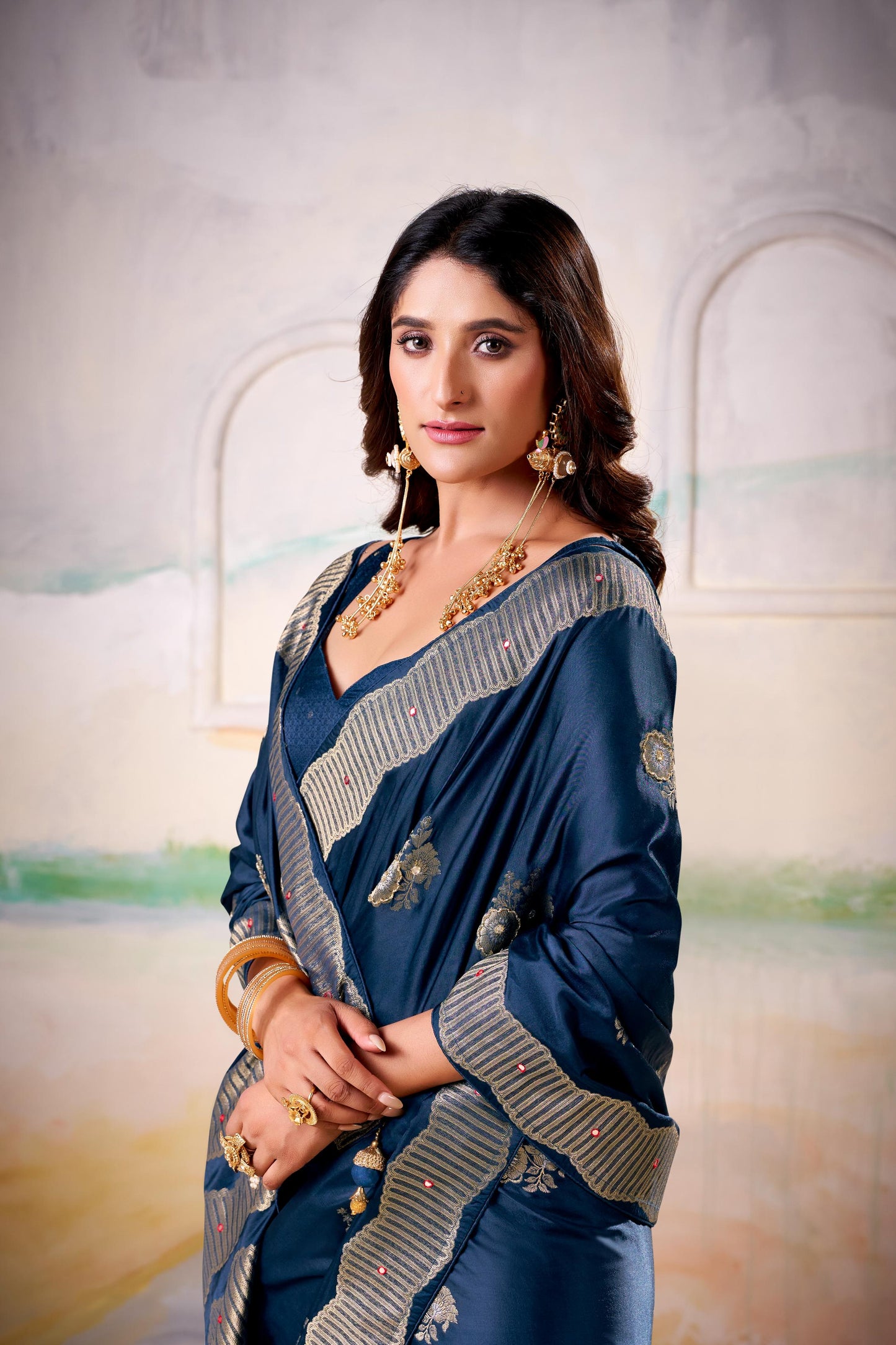 Satin Tissue Woven Design Jacquard Work Handloom Saree With Blouse Piece