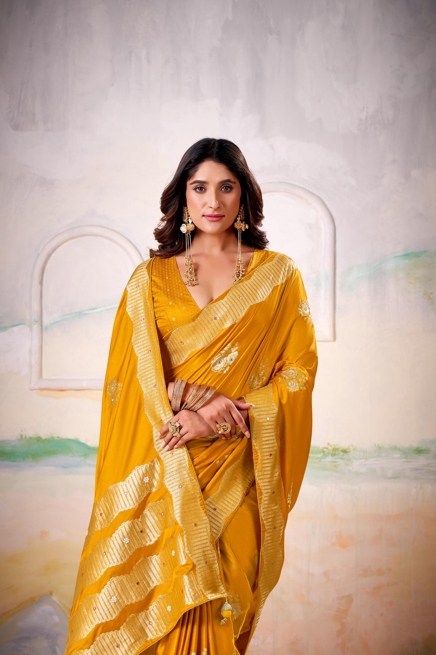 Satin Tissue Woven Design Jacquard Work Handloom Saree With Blouse Piece