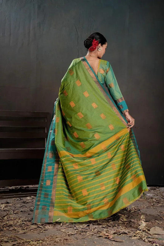Green Soft Silk Saree with Blouse Piece | EZBER