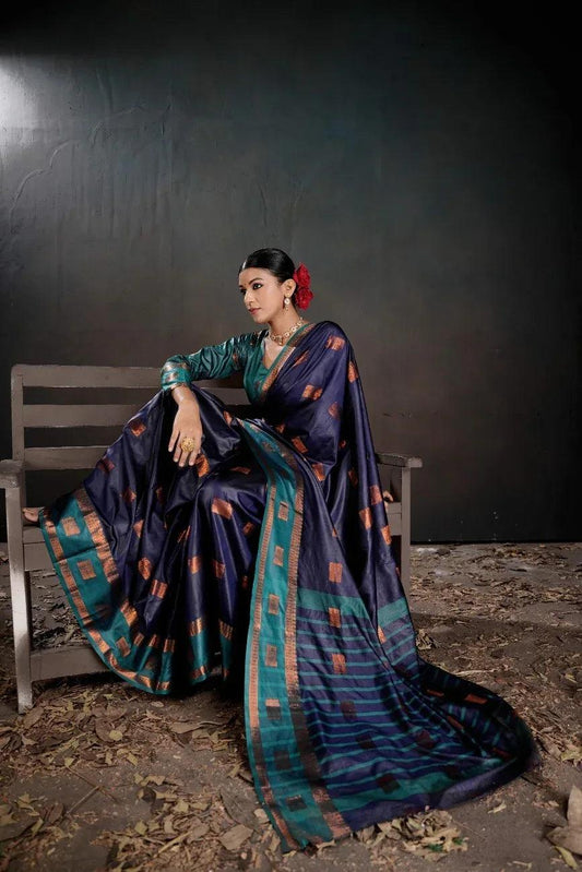 Blue Soft Silk Saree with Blouse Piece | EZBER