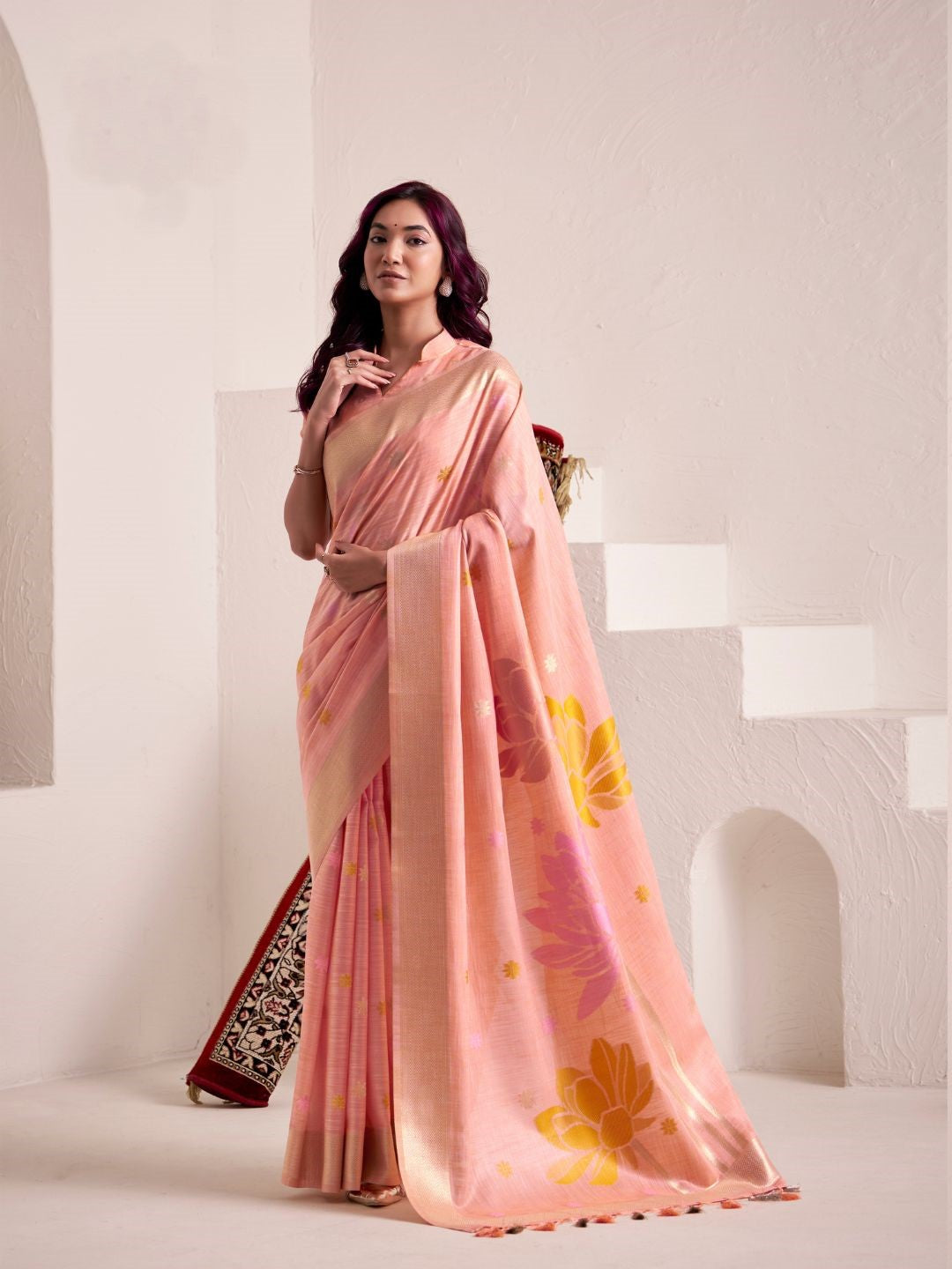 Soft Linen With Big Jaquard Pallu Handloom Saree