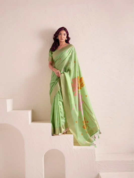 Soft Linen With Big Jaquard Pallu Handloom Saree - EZBER