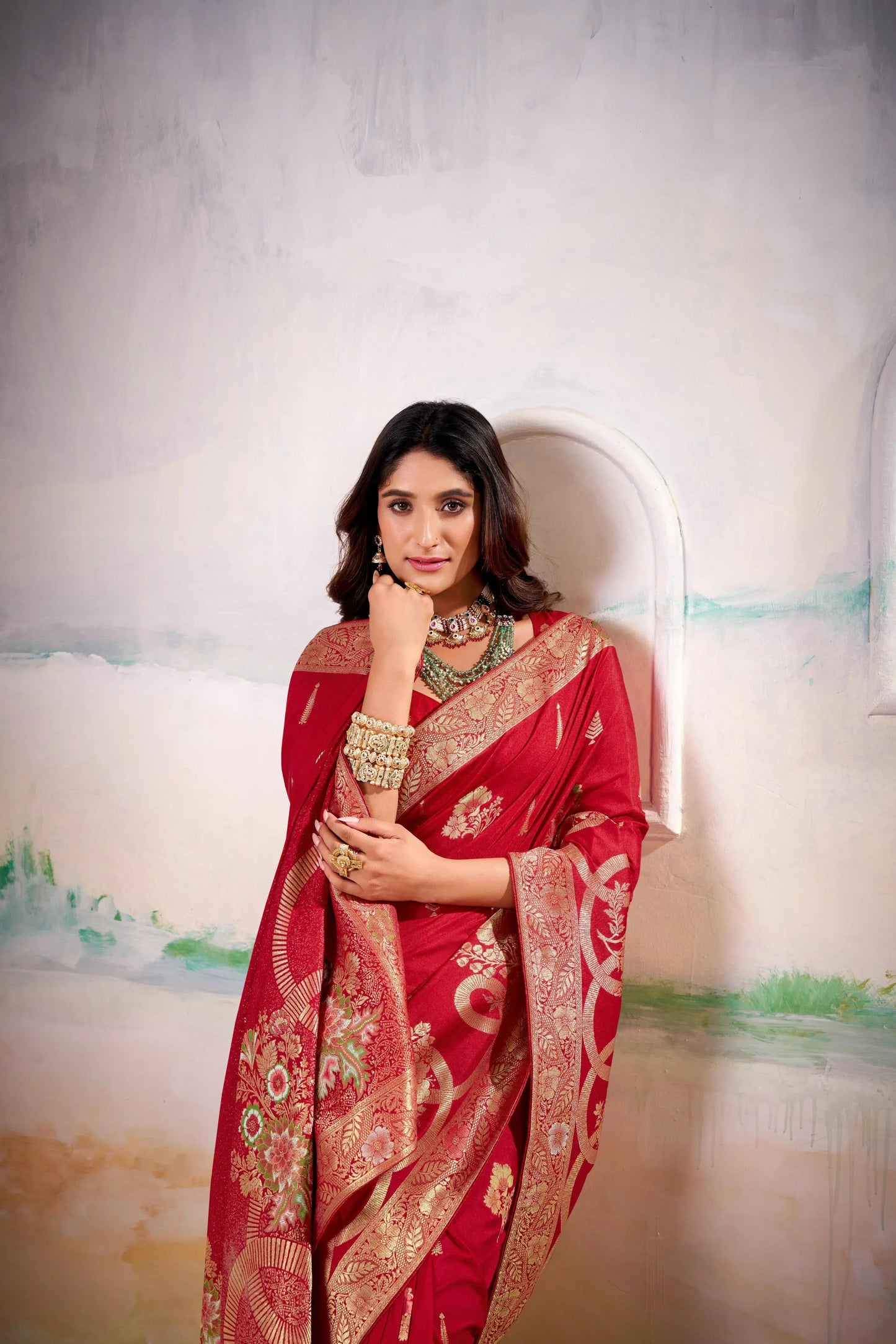 Red Dola Silk Saree with Blouse Piece | EZBER
