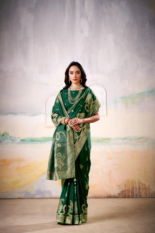 Green Dola Silk Saree with Blouse Piece | EZBER
