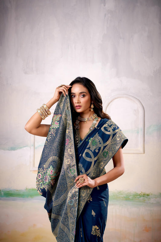 Blue Dola Silk Saree with Blouse Piece | EZBER