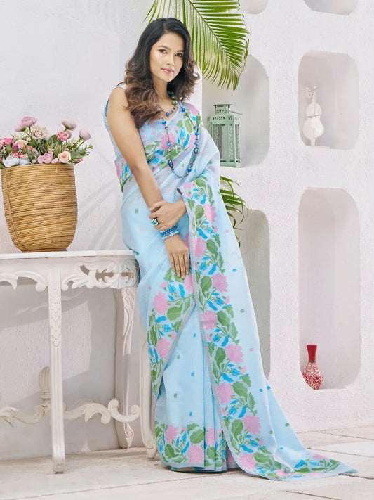 Soft Linen With Big Jaquard Pallu Handloom Saree - EZBER