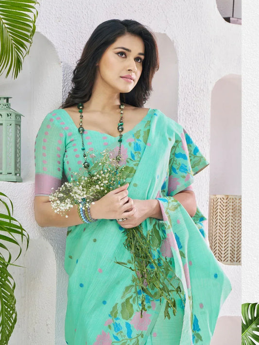 Green Banarasi silk Saree with Blouse Piece | EZBER