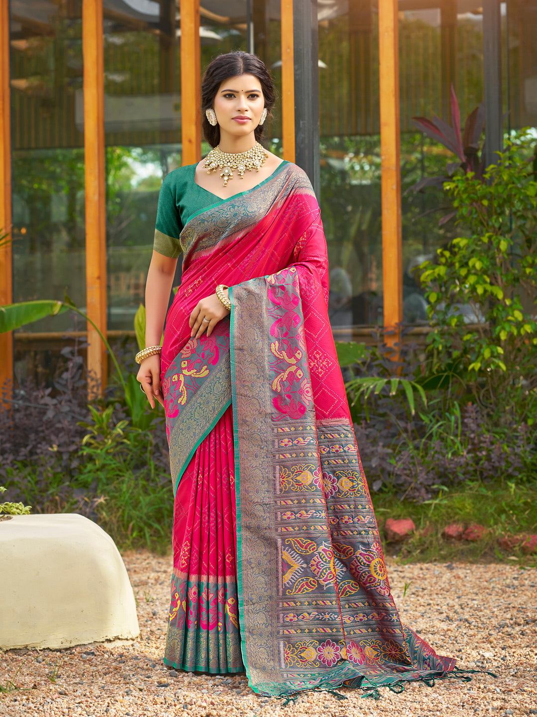 Pink Saree Pochampalli Silk with Blouse