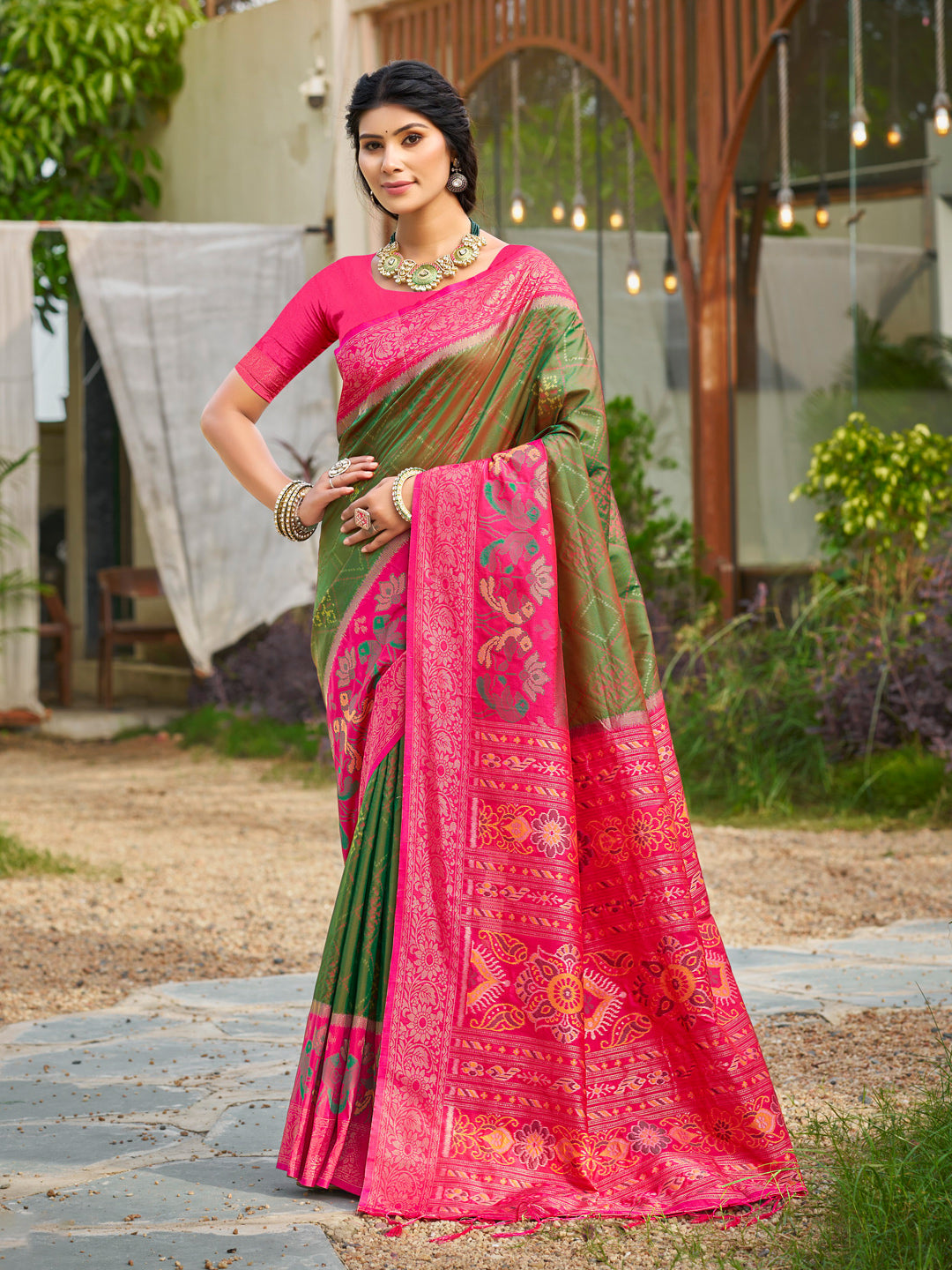 Mehnadi Saree Pochampalli Silk with Blouse