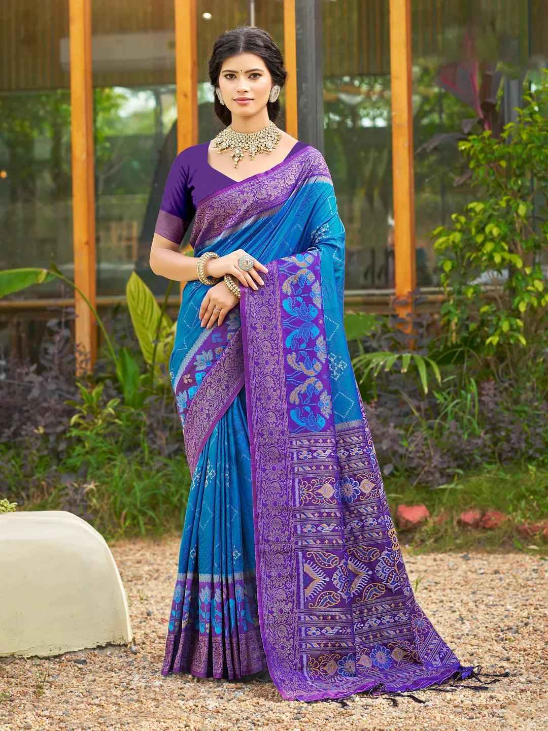 Blue Silk Brocade Saree | EZB SI04 ASPOC4005