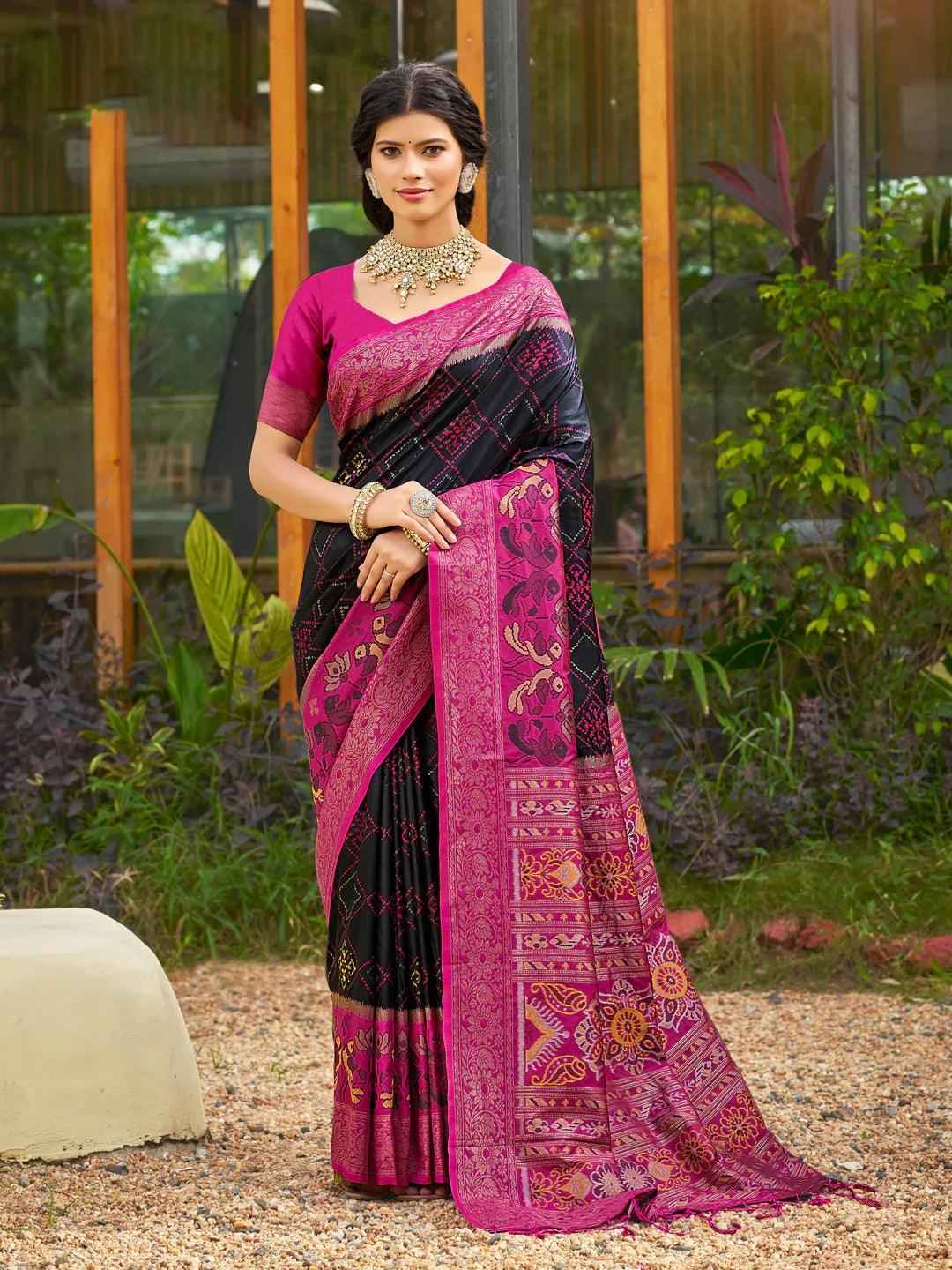 Black Silk Brocade Saree | EZB SI04 ASPOC4007