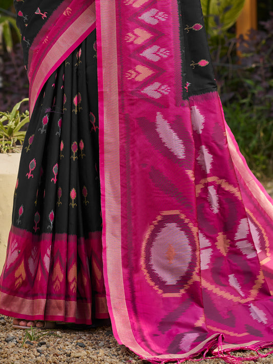 Black Saree Pochampalli Silk with Blouse