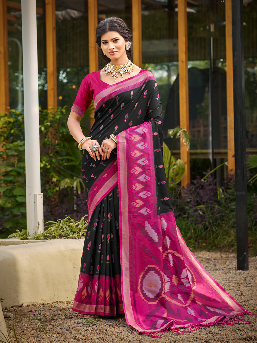 Black Saree Pochampalli Silk with Blouse