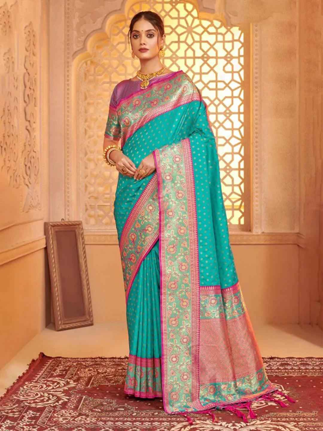 Green Silk Brocade Saree | EZB SI04 BWAFR5018