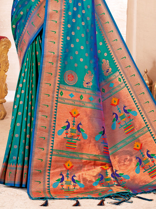 Sea Green Saree Paithani Silk with Blouse