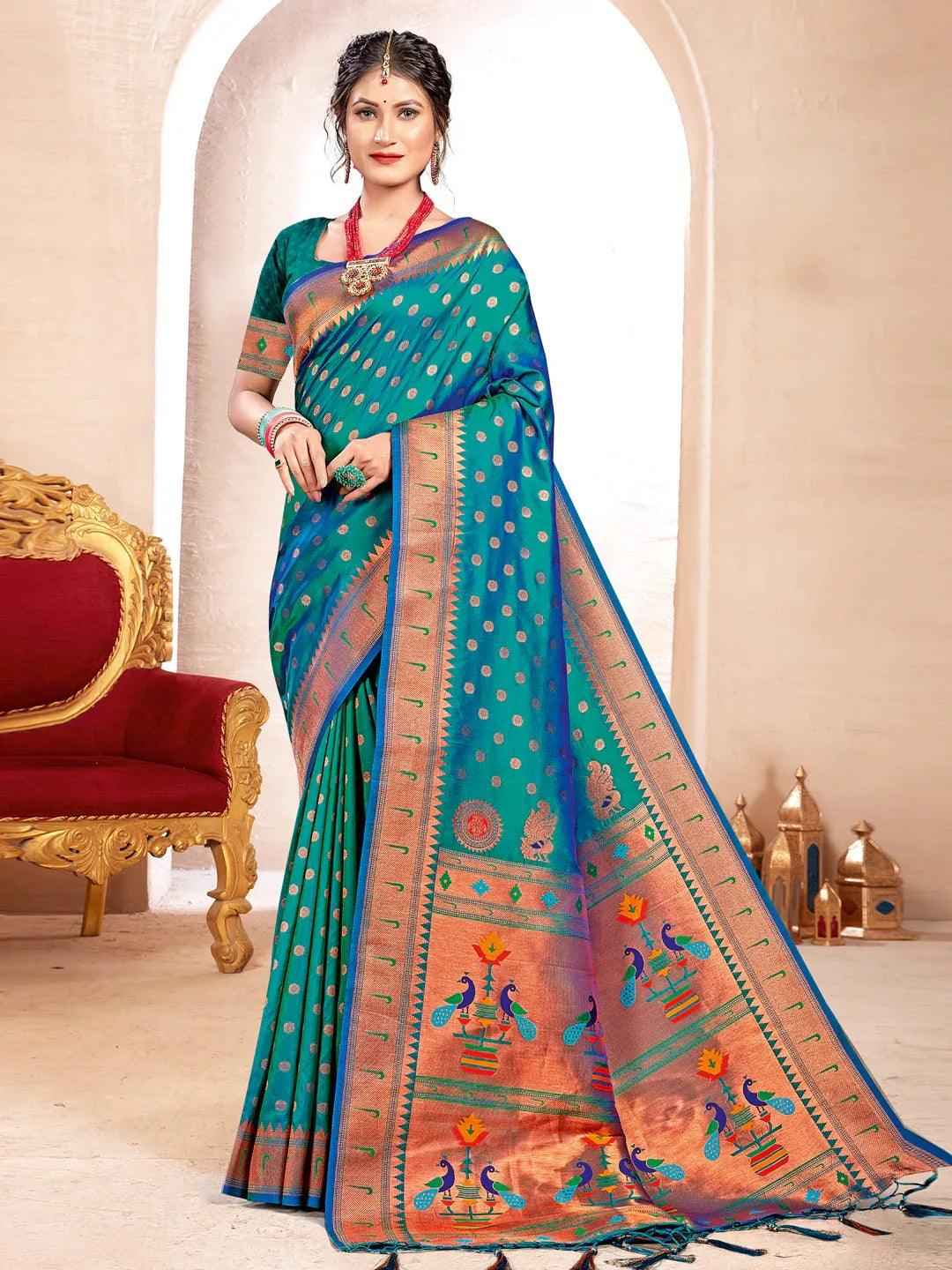 Green Silk Brocade Saree | EZB SI04 BWKVT1006