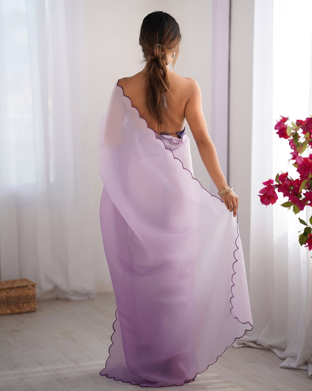 Crunchy Pedding Acro Border Lace Ultra Sattin Embroidered Saree