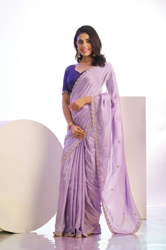 Crepe Embroidered Moti Work With Embroidered Blouse Piece - EZBER