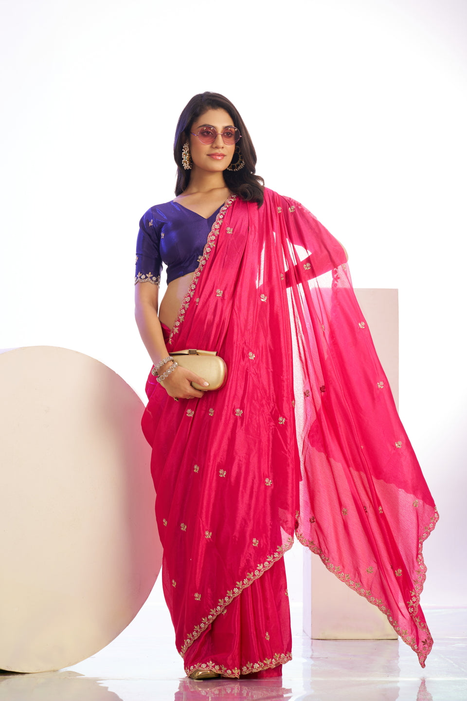 Crepe Embroidered Moti Work With Embroidered Blouse Piece