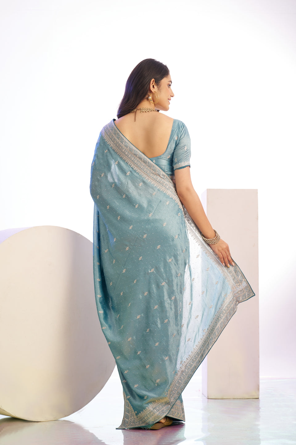 Vichitra Crunchi Sequins Embroidered Work With Blouse Piece