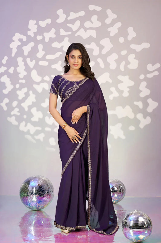 Ready To Wear Moss Embroidered Lace Border With Embroidered Work Blouse Piece - EZBER