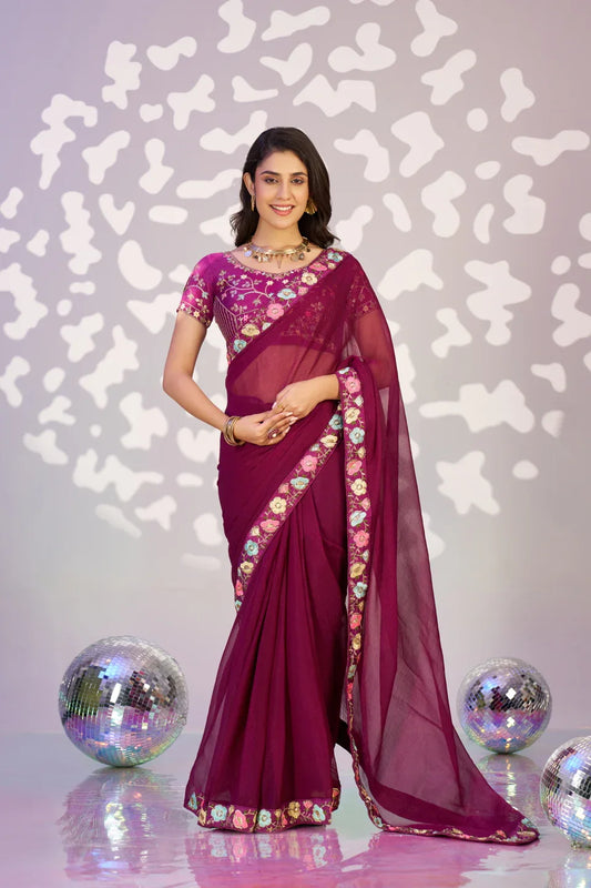 Ready To Wear Shimmer Embroidered Lace Border With Embroidered Sequins Blouse Piece - EZBER