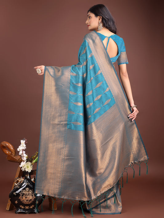 Banarasi Silk Sea Green Brocade Saree With Blouse Piece