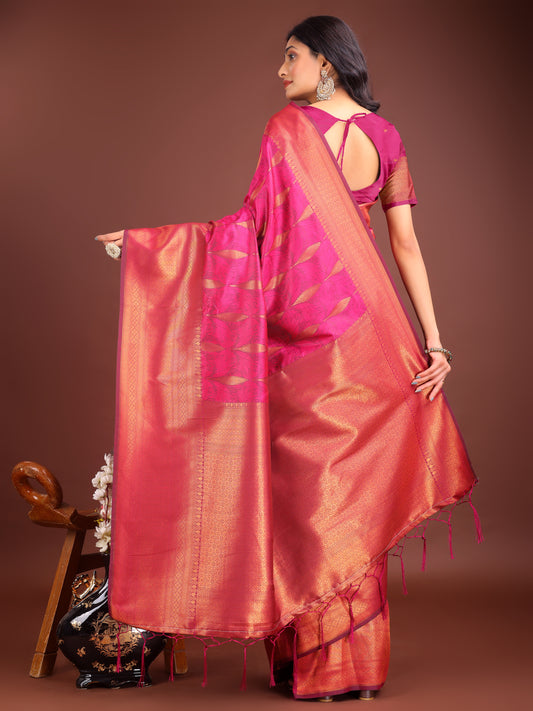 Banarasi Silk Magenta Brocade Saree With Blouse Piece
