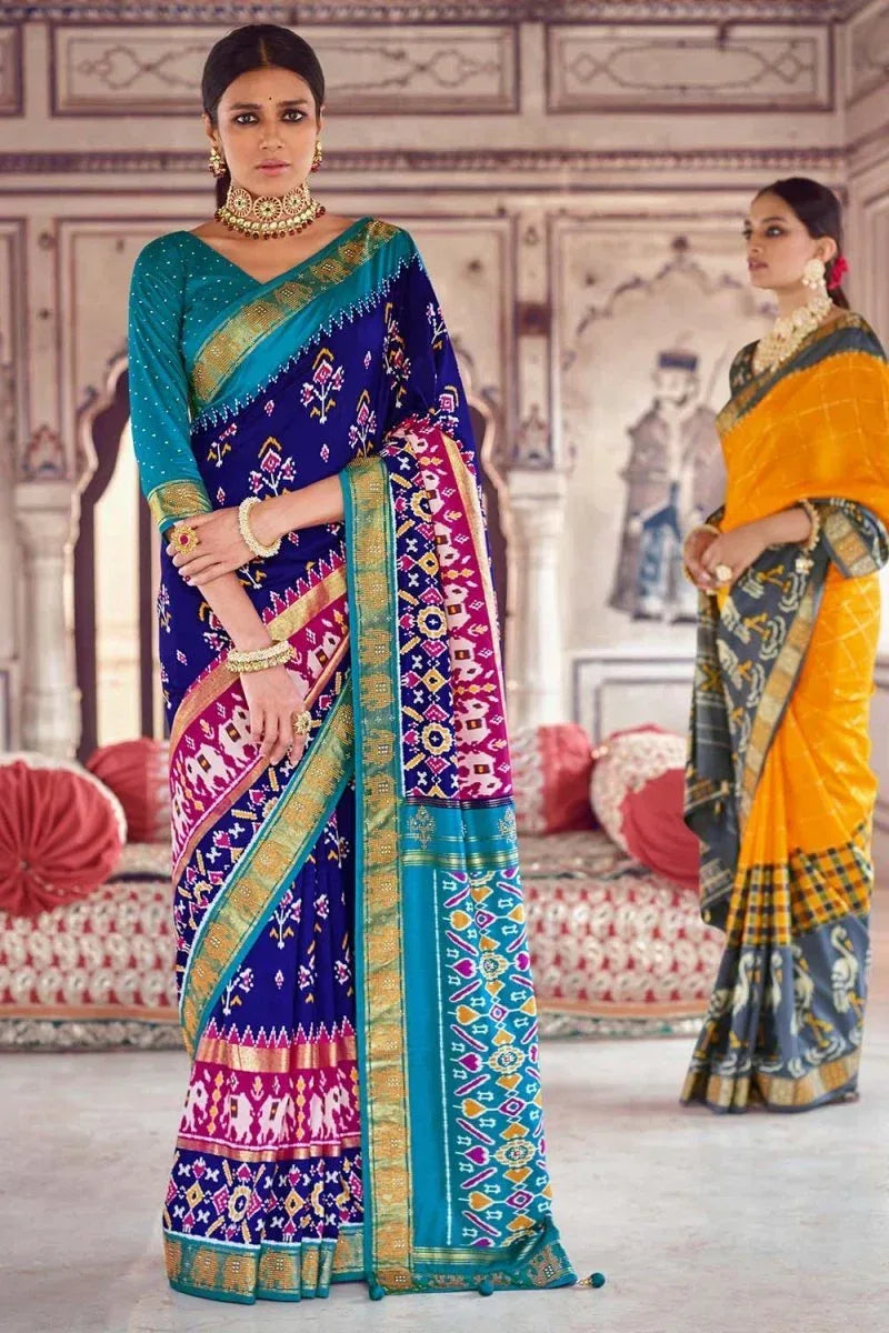 Blue Banarasi silk Saree with Blouse Piece | EZBER