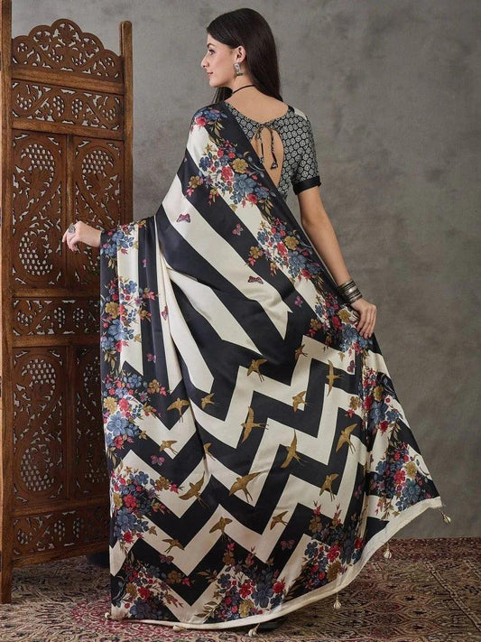 Black Semi Modal Saree | EZB GF02 LUX 11002 - EZBER