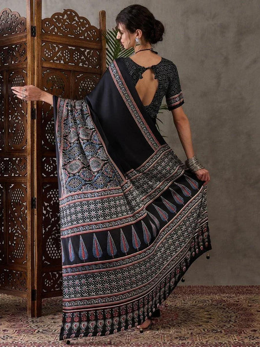 Black Semi Modal Saree | EZB GF02 LUX 3004 - EZBER