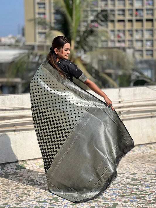 Black silk Saree with Blouse Piece | EZBER