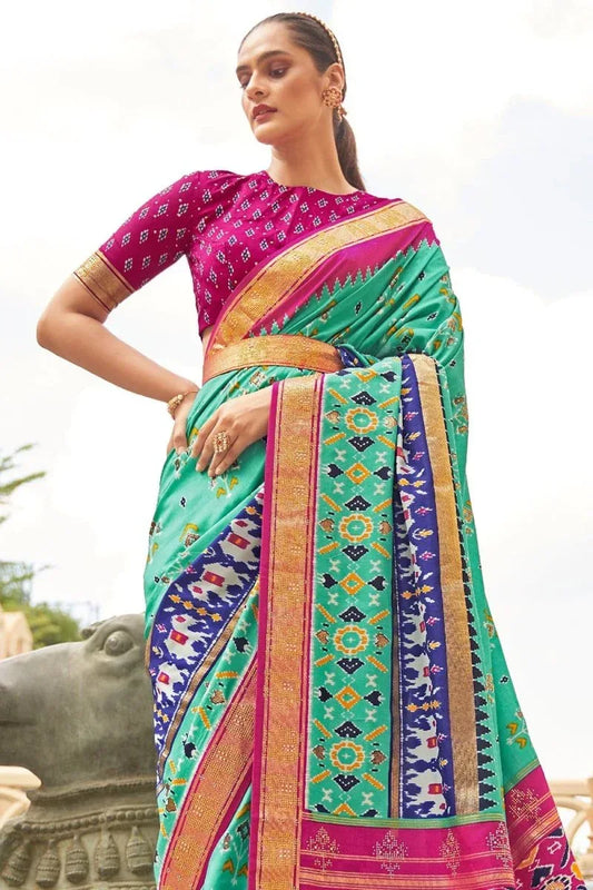 Blue Patola Saree with Blouse Piece | EZBER