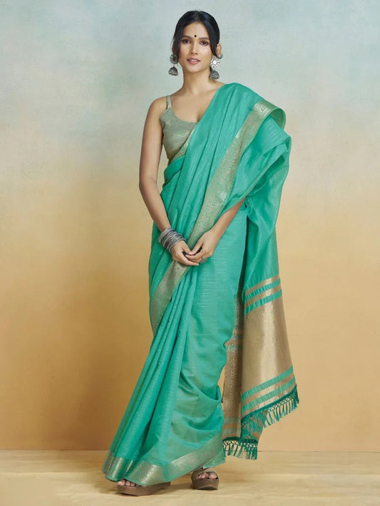 Blue Silk Festive Wear Saree With Blouse Piece - EZBER
