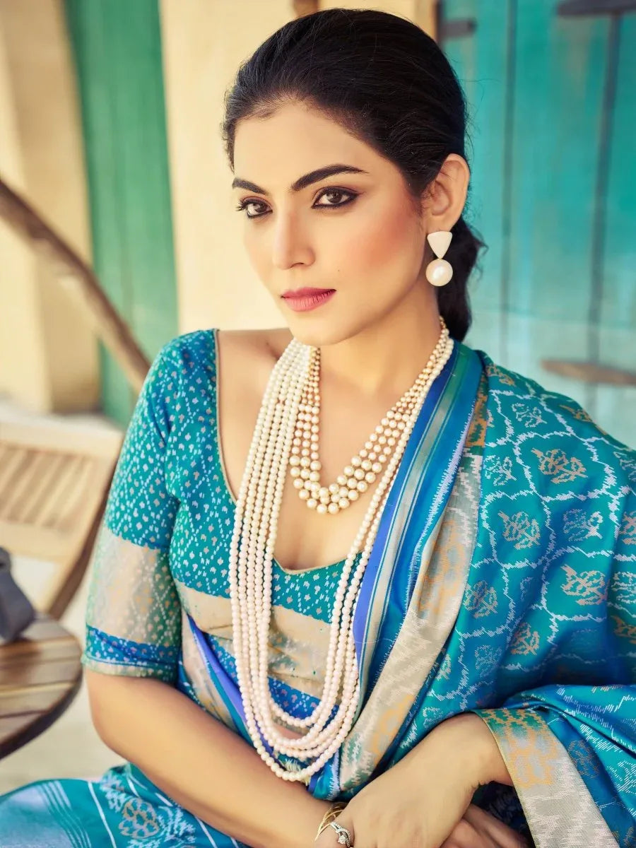 Blue Soft Silk Festive Wear Saree With Blouse Piece - EZBER