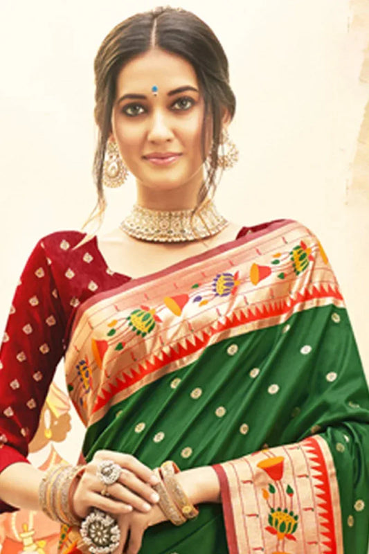 Bottle Green Paithani Saree - EZBER