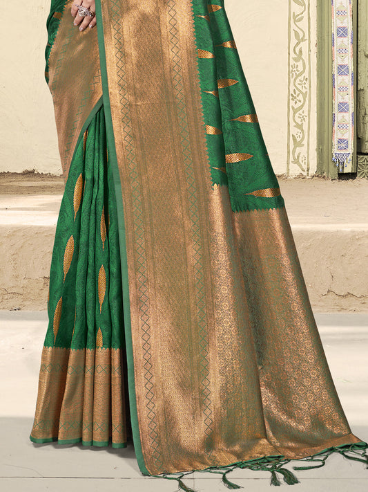 Silk Green Brocade Saree With Blouse Piece