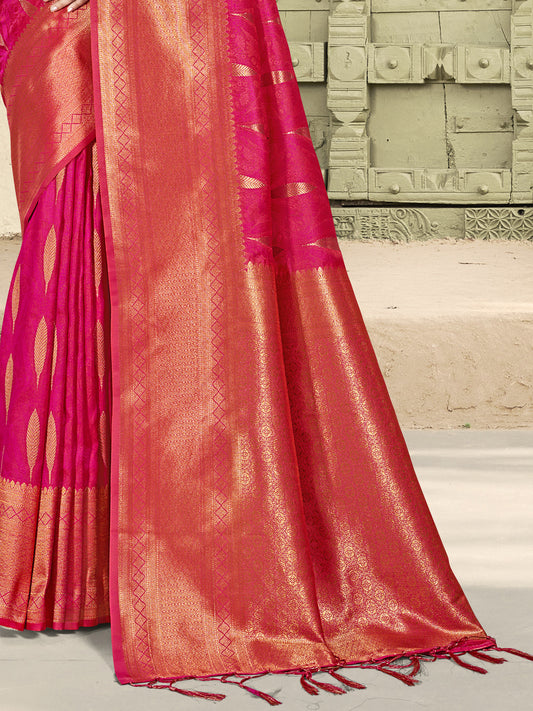 Silk Pink Brocade Saree With Blouse Piece