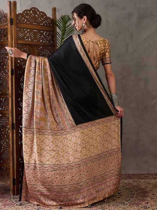 Brown Semi Modal Saree with Blouse Piece | EZBER