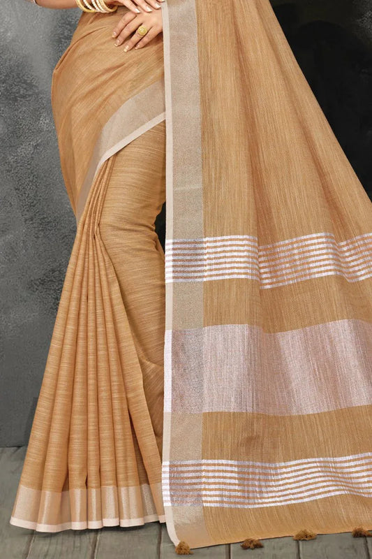 Copper Brown Linen Blend Saree - EZBER