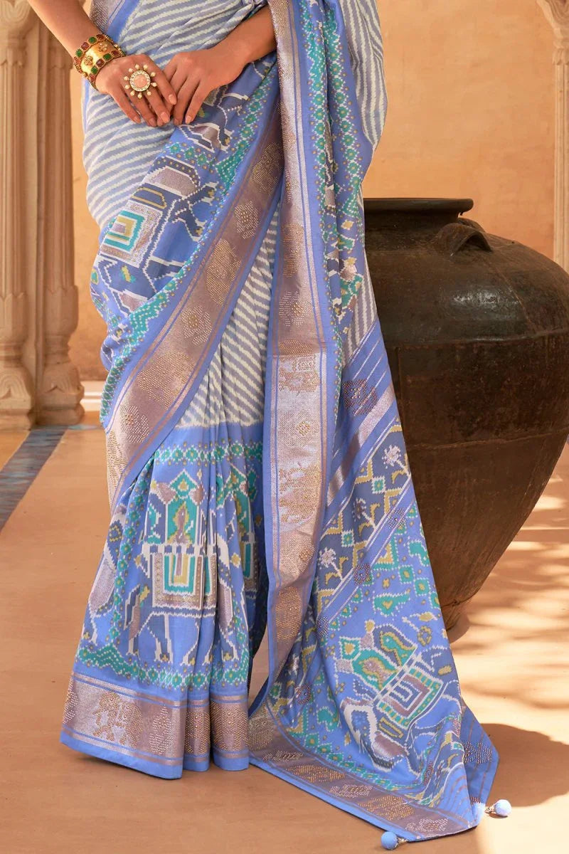 Cornflower Blue Patola Saree - EZBER