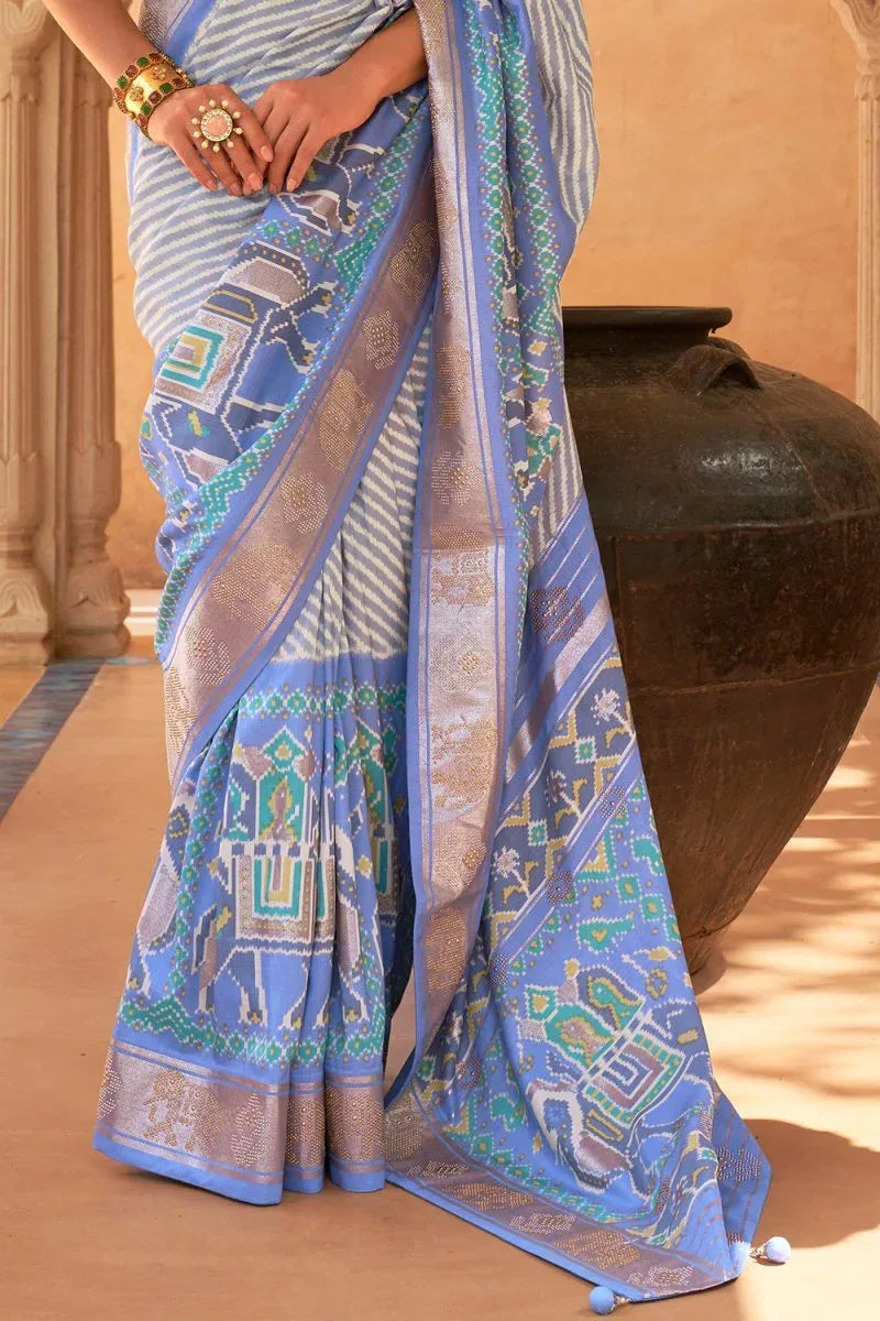 Blue Patola Saree with Blouse Piece | EZBER