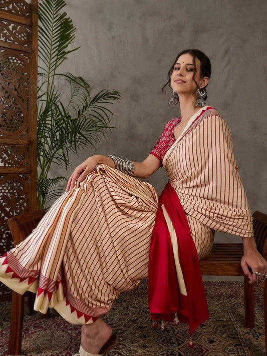 Cream Semi Modal Saree | EZB GF02 LUX 6004 - EZBER