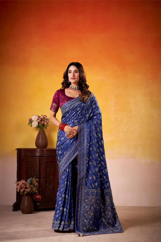 Fancy Dolla Silk Woven Design Work Handloom Silk Saree With Blouse Piece - EZBER