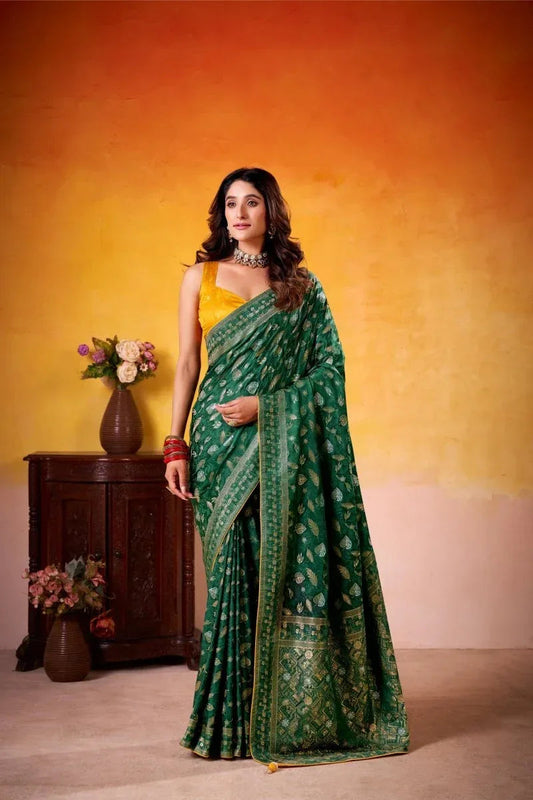 Green Dola Silk Saree with Blouse Piece | EZBER