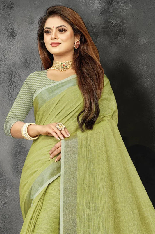 Fern Green Linen Blend Saree - EZBER
