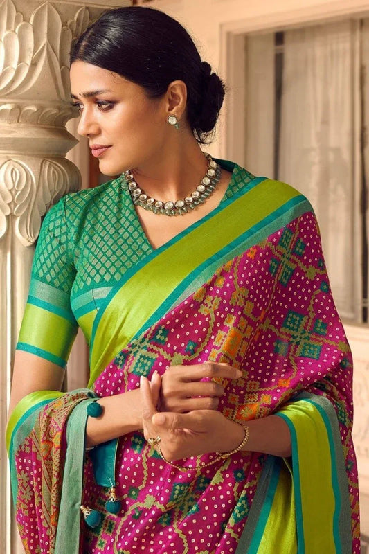 Garnet Pink Patola Saree - EZBER