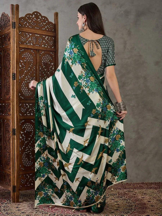 Green Semi Modal Saree | EZB GF02 LUX 11004 - EZBER